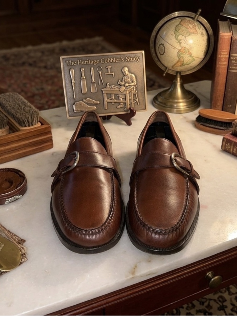 Vintage Cole Haan Goodyear Welted Brown Leather Buckle Loafers Moc Toe Sz 9.5